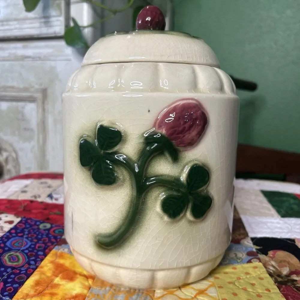 Vintage Brush McCoy Three Leaf Clover Canister 9” With Lid /Cookie Jar